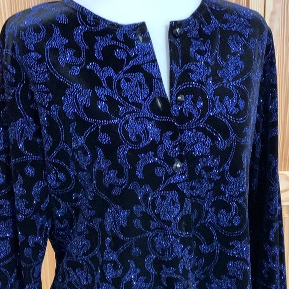 Notations Black Velvet Blue Sequined Cardigan - Picture 4 of 5